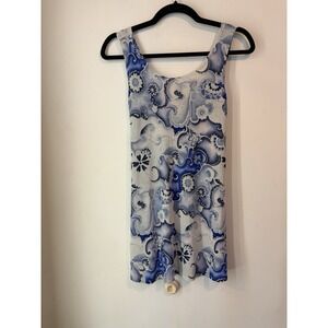 Vintage Y2K Trapeze‎ Dress Blue Abstract Paisley Boho Hippie Size Small